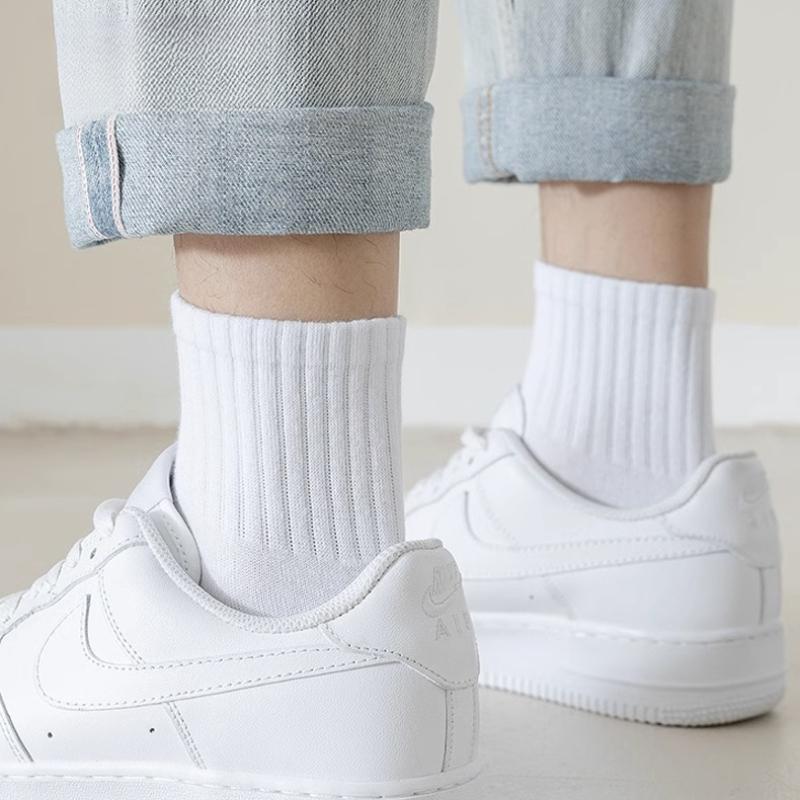 Men's Solid Color Socks Black White Business Cotton Socks Casual Man Breathable Short Sock