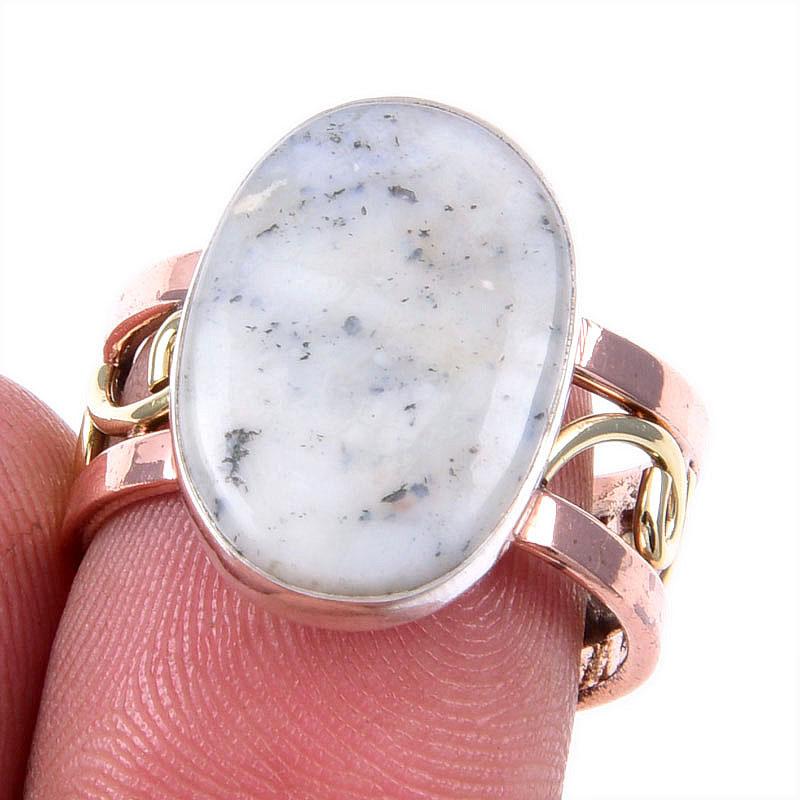 

Natural Dendrite Opal Gemstone 925 Solid Silver Jewelry Two Tone Ring 7.5US W0w35