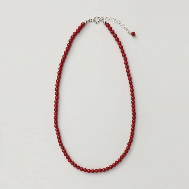 modernlike Silver 925 Coral Red Pearl Necklace 4mm