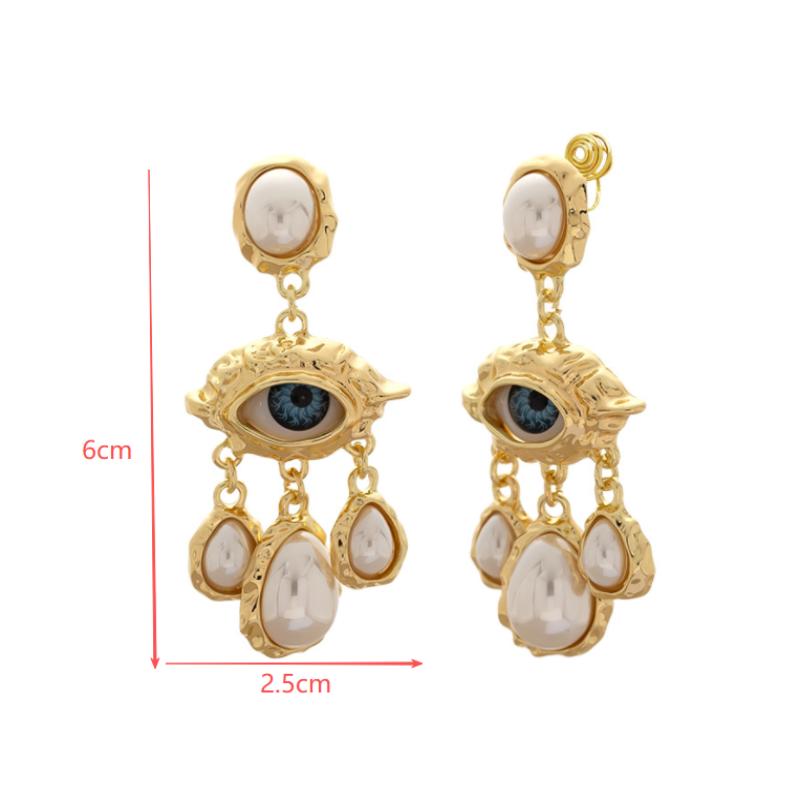 Retro Exaggerated Large Eyes Earrings For Women Vintage Water Droplet Pearl Tassels Luxuxry Earrings Office Banquet Jewelry Gift