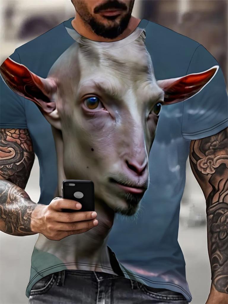 2026 funny Animal Goat 3D Print Men's T-Shirts Streetwear new Fashion Harajuku Casual Oversized O-Neck Unisex Clothes Tees Tops
