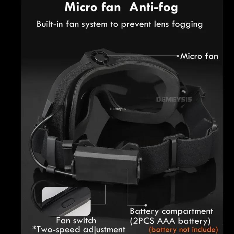Tactical Goggles with Micro Fan Ourdoor Sport Airsoft Cs Wargame Shooting Glasses for Paintball Eyewear Hiking Sunglasses