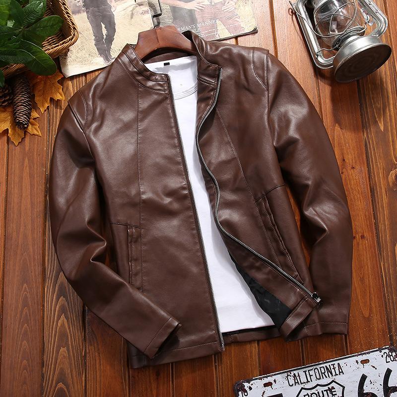 Men's Large Size Leather Jacket, Men's Autumn Stand Collar Leather Jacket, Men's Trendy Leather Jacket, Men's