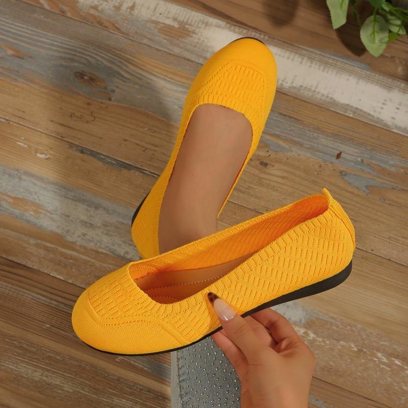 

Модная женская обувь на плоской подошве 2025Новая однотонная вязаная обувь слипоны Повседневные дышащие балетки Женские сетчатые туфли на плоской подошве Лоферы Женские 43 жёлтый