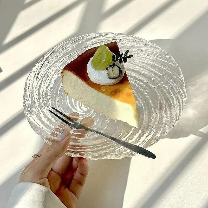 Transparente Wasserwellen-Glasplatte, Nebel, Frühstücks- und Dessertteller, Zuhause, Obstsalat, Kuchenteller, Küchengeschirr