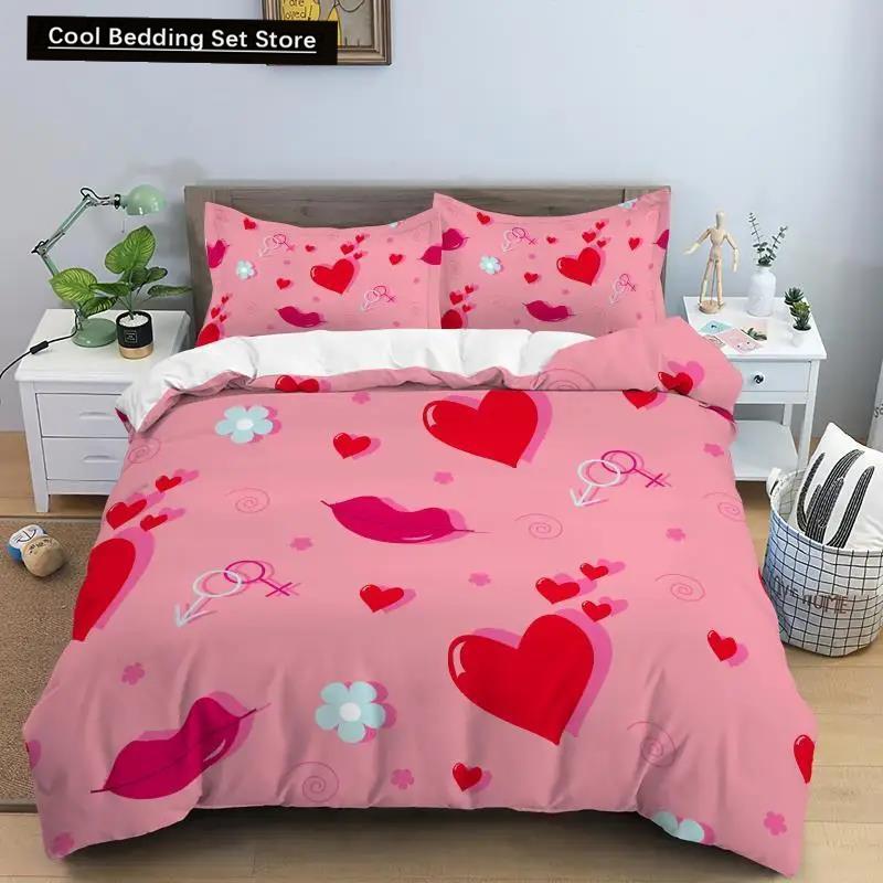 Kjærlighetshjerte Sengetøysett Enkelt Rutete Dynetrekk 200x200 Putetrekk Enkelt Dobbel Queen King Nordisk Par Sengedekke Sengetøy