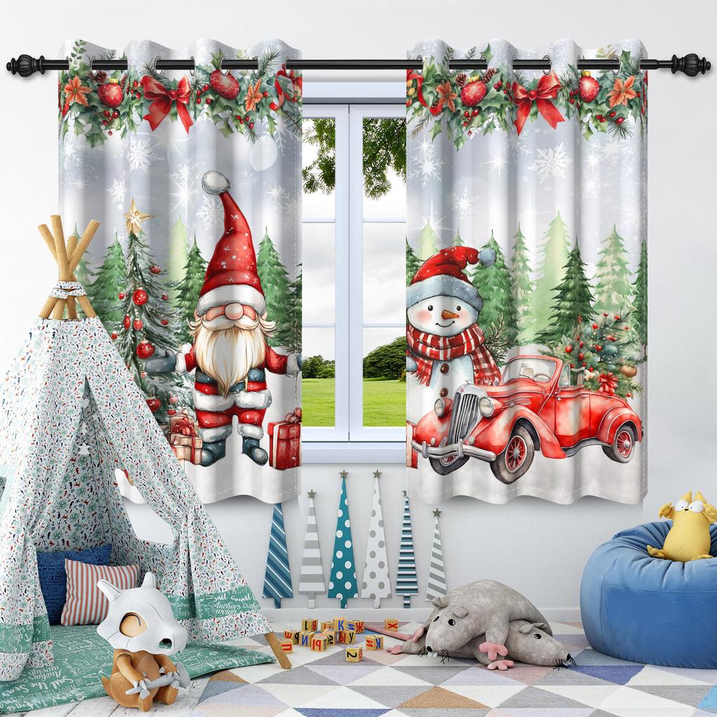 2 Stück Weihnachten Verdunkelungsvorhänge Weihnachtsbaum Weihnachtsmann Schneemann Zuhause Schlafzimmer Wohnzimmer Abdunkeln Lärmreduzierung Fenstervorhang