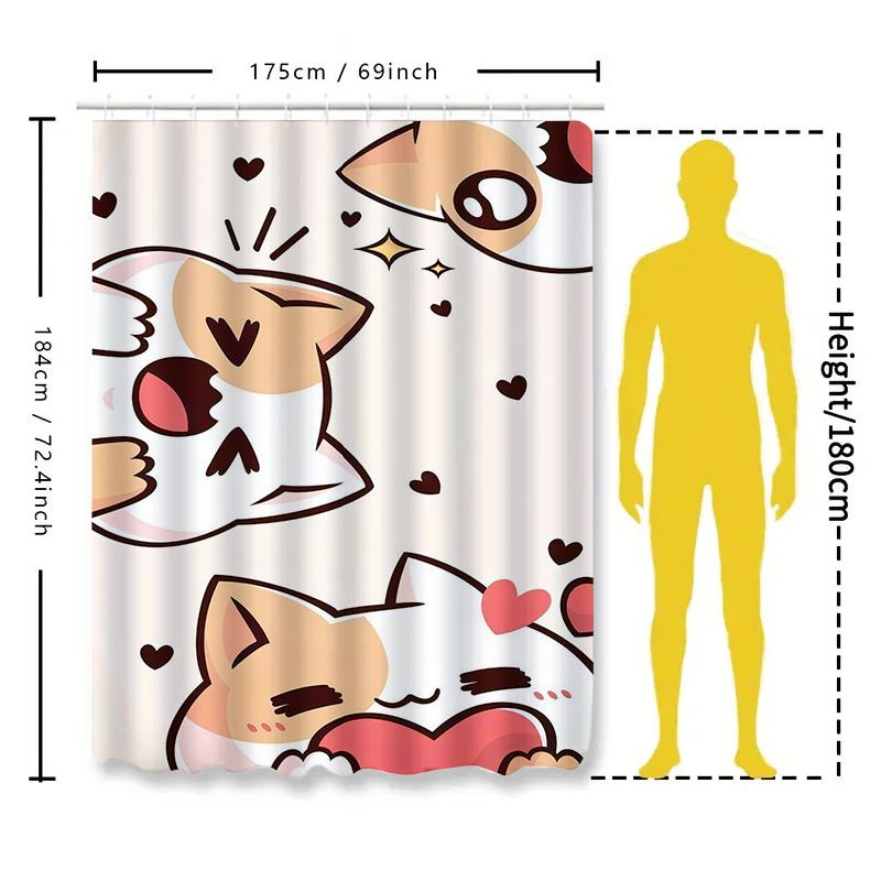 Adorable Cartoon Cat Shower Curtain for Kids and Adults - Waterproof Bathroom Decor with Cute Pet Design