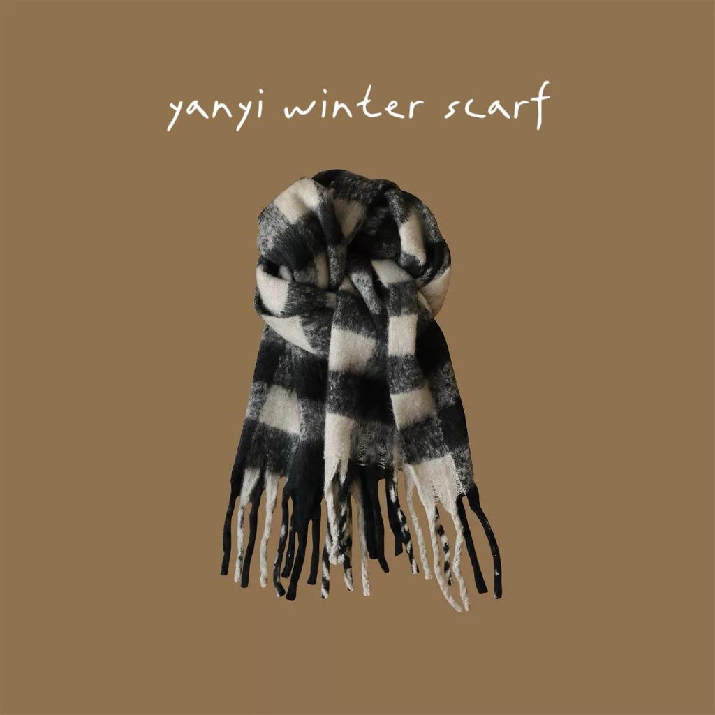 Women's Autumn & Winter Plaid Scarf: Thick Imitation Cashmere Shawl, Solid Color Neck Warmer for Students
