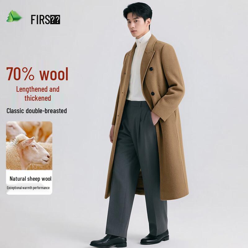 

FIRS Men s Double-Breasted Wool Blend Mid-Length Coat XL