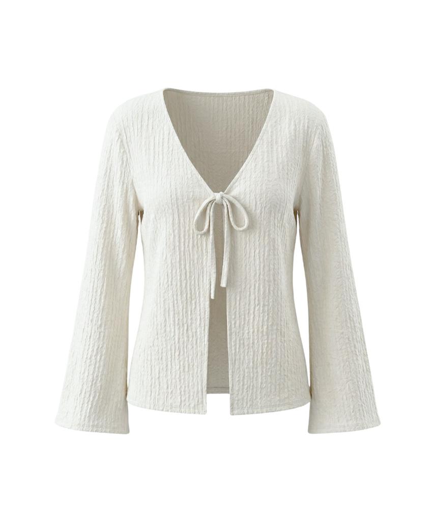 VIKINI VENDER Lia Front Tie Ribbon Cardigan & Wide Shorts Cover-Up Set 2Pcs - Ivory