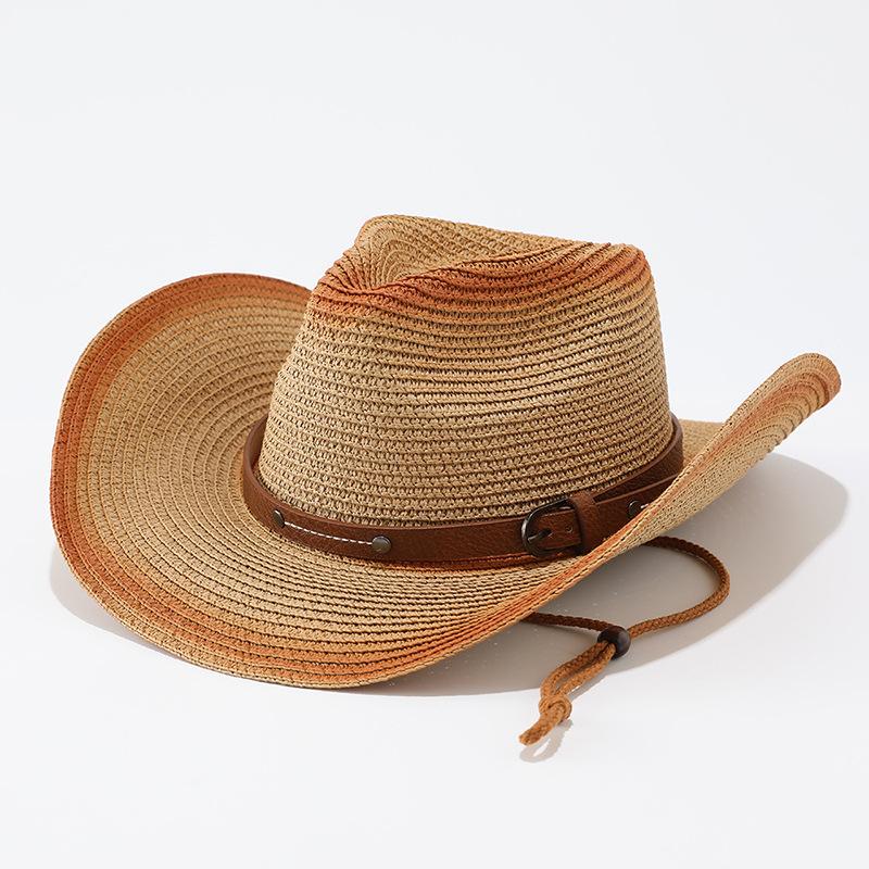 European and American new western denim straw hat Panama men's and women's top hat beach fashion belt sun hat