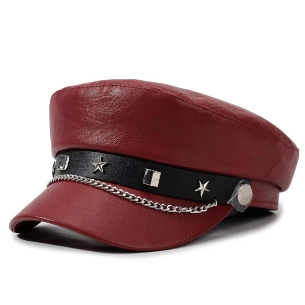 Y2k Star Rivet Beret Punk Octagonal Cap Vintage Flat Top Cap for Girls
