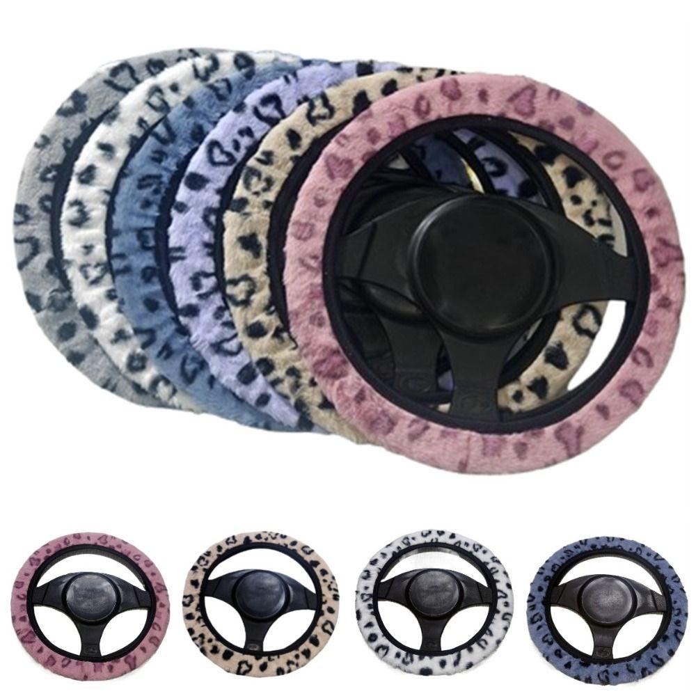 Warm&Cozy Car Steer Wheel Protector Leopard Heart Print Winter Teering Wheel Cover  Women Men