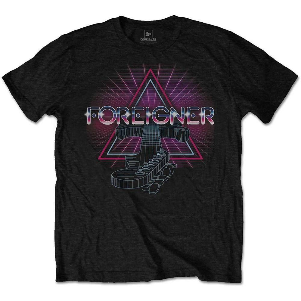 Foreigner Neon Guitar Slim Fit T-shirt X-Large Black Unisex T-Shirt XXXL