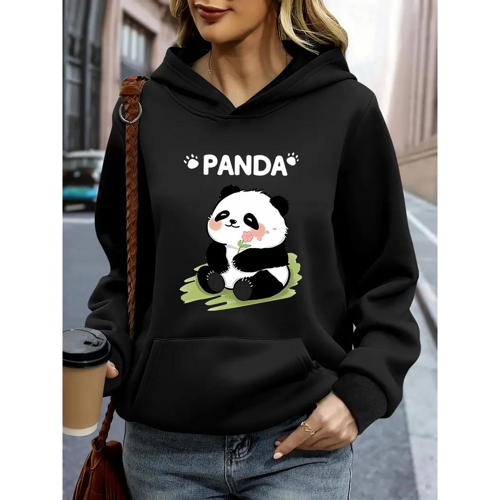 Cartoon Panda Print 2025 Autumn/Winter Women's Cute Hoodie Round Neck Long Sleeve Casual Women's Sweatshirt Clothing