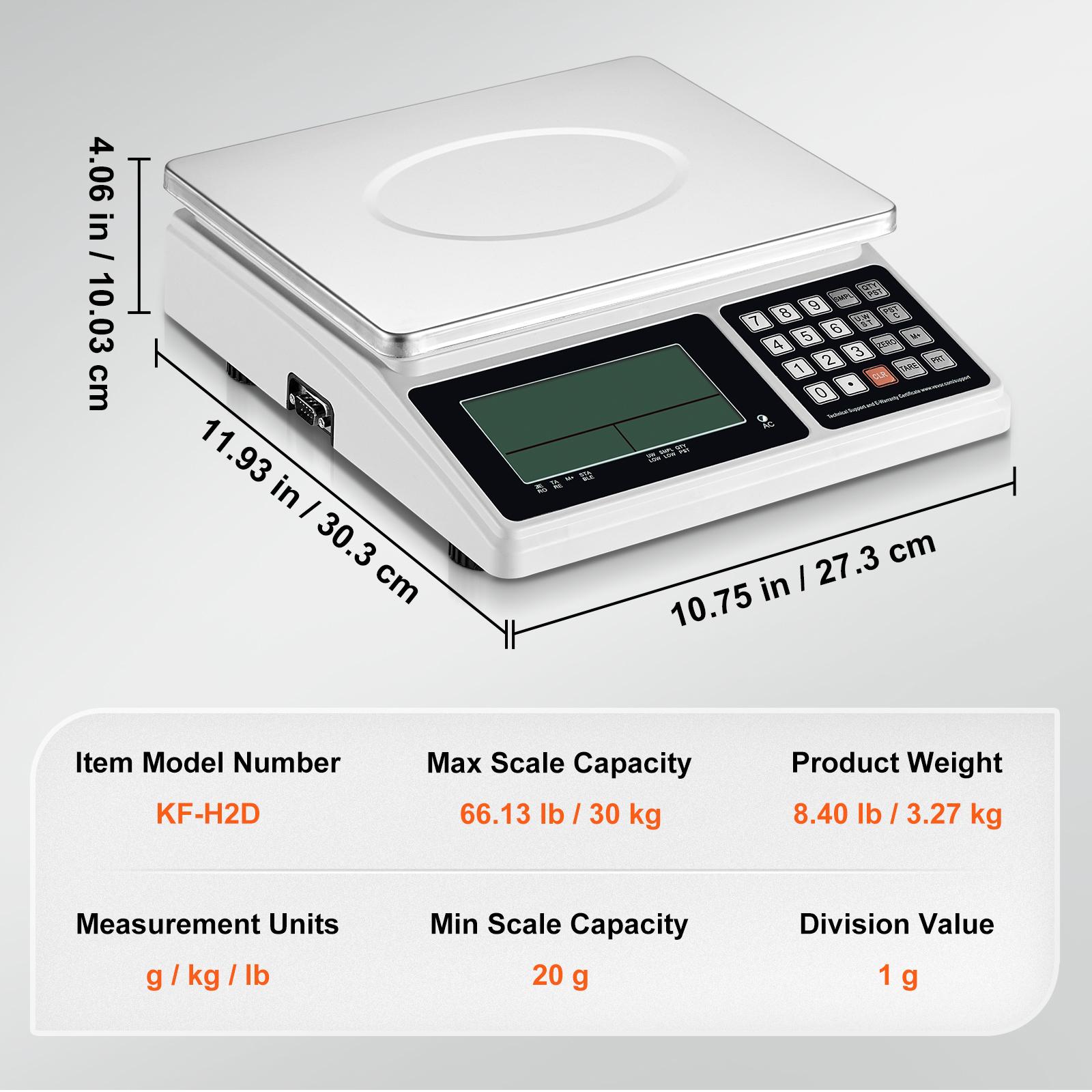 

SucceBuy 30kg/1g Digital Counting Scale Electronic Gram Scale with RS232 Port and LCD Screen for Parts Coins Home Food Weighting