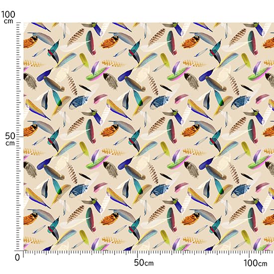 Feather and Bird Print Realistic Sheeting Made in Size 22A 110cm x nora. ST1119-B Fabric, Cotton, Japan, Pre-Cut, (Yellow, 100cm)