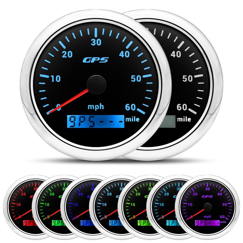 85MM GPS Speedometer With GPS Antenna 0-60 MPH For Motorcycle Marine Boat Car Truck Speed Gauge Meter 7 Color Backlight