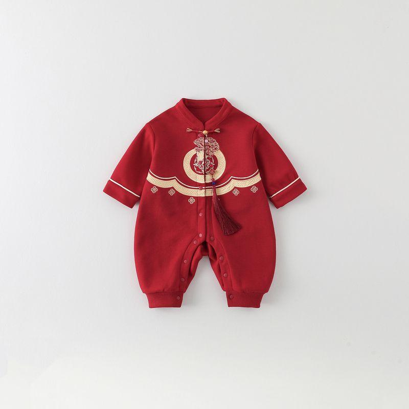 

New Spring Festive Outfit for Infants and Toddlers, Chinese-Style New Year Outfit for 100-Day and One-Year-Old Celebrations, Thin One-Piece Romper Red 66 cm