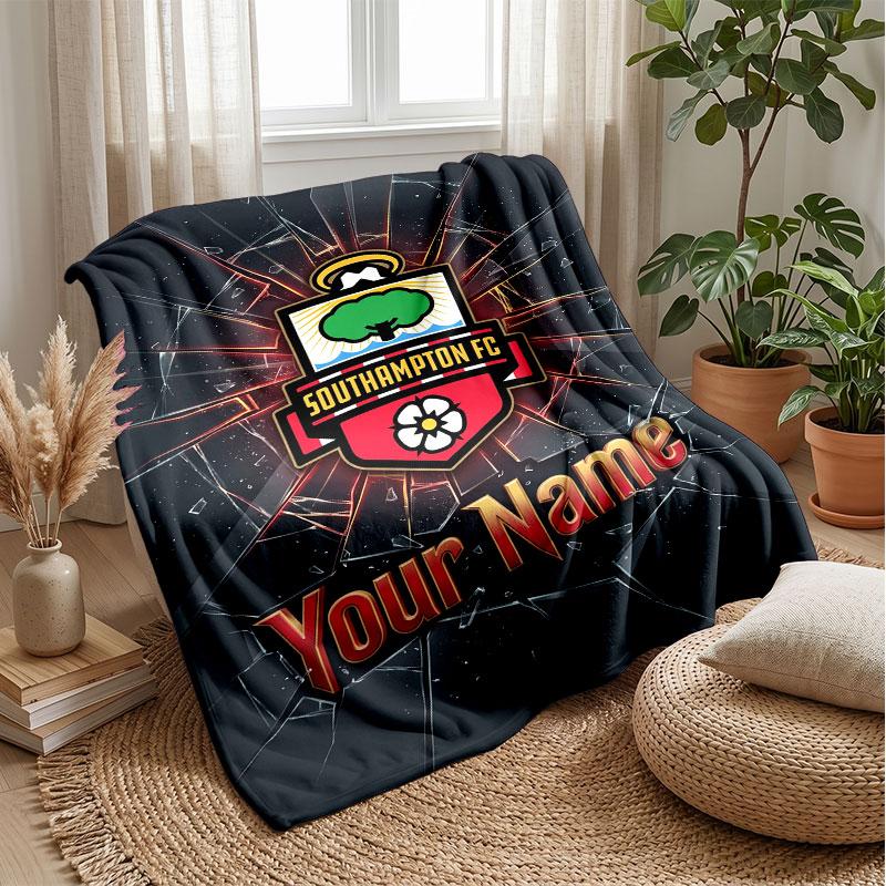 Coperta in Flanella Southampton FC con Testo Nome Personalizzato Logo Calcio Coperta in Pile Personalizzata Regalo Speciale per Divano Camera da Letto Casa