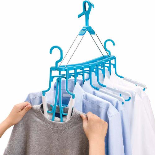 LEC New Foldable 8-Row Hanger with Sliding Arms and Low-Profile Hooks (Speeds Up Drying and Storage!) Slim Package, Blue, Medium, W00167