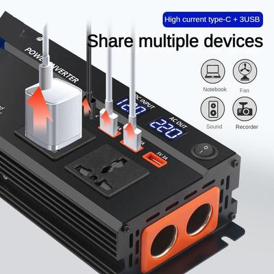 600W/1200W/2000W 12V/24V auf 220V LED-Display Bildschirm Stromwandler Intelligenter Tragbarer Auto-Wechselrichter Universeller Wechselrichter