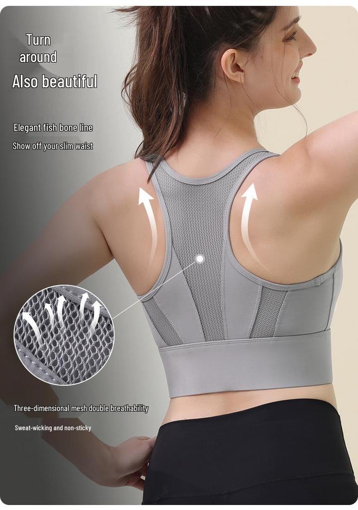 Plus Size Shockproof Zipper Sports Bra for High-Intensity Running and Yoga