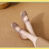 Johnature Mid Heel Slippers Ethnic Style Genuine Leather Hollow Out Breathable Women's Shoes