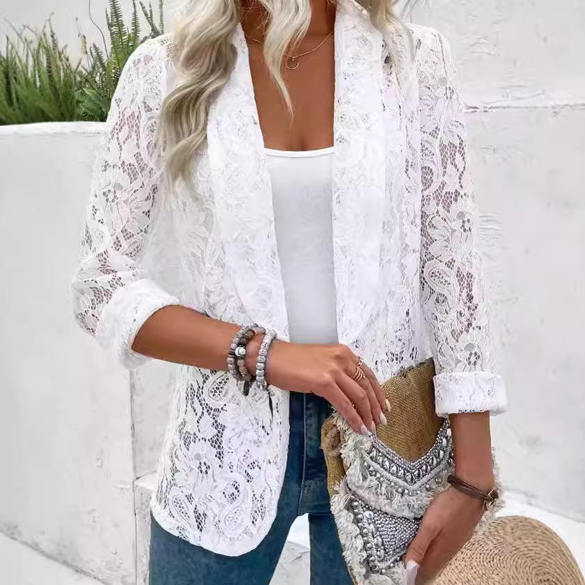 Chic Lace Hollow-Out Cardigan: Versatile European & American Autumn Jacket