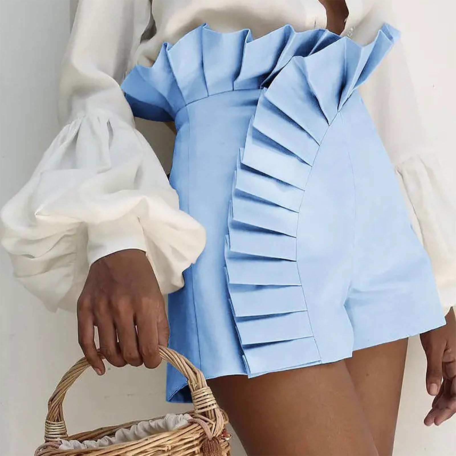 

Женские свободные струящиеся шорты с высокой талией. Женские летние шорты на молнии с рюшами. Шорты для путешествий и отдыха. XL