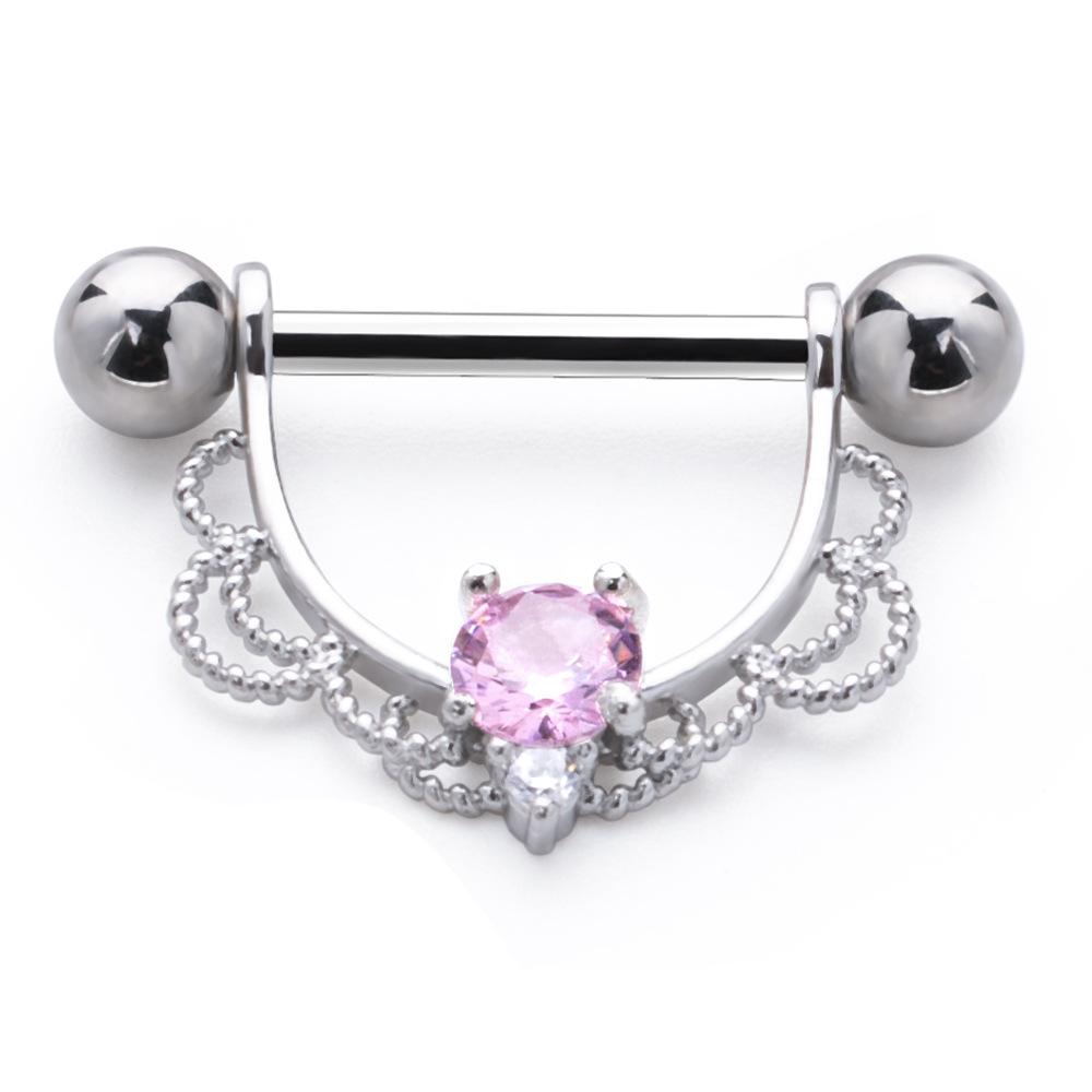 

Высококачественный кулон из циркона со стразами, кольцо для соска, пирсинг для тела из нержавеющей стали, ювелирное украшение, женское, легкая роскошь 2 Pieces розовый