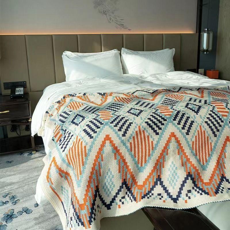 Navajo Thick Knitted Bohemian Sofa Rug - Home Office Nap Rug Sofa Cover Blanket 80*110cm (polyester)