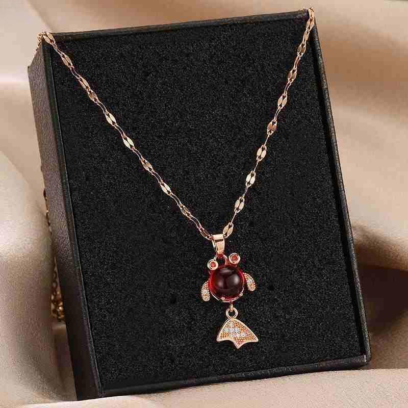18K Gold-Plated Titanium Steel Lucky Bag Pendant Necklace for Women - Non-Fading, Light Luxury Clavicle Chain, Perfect Valentine's Day Gift