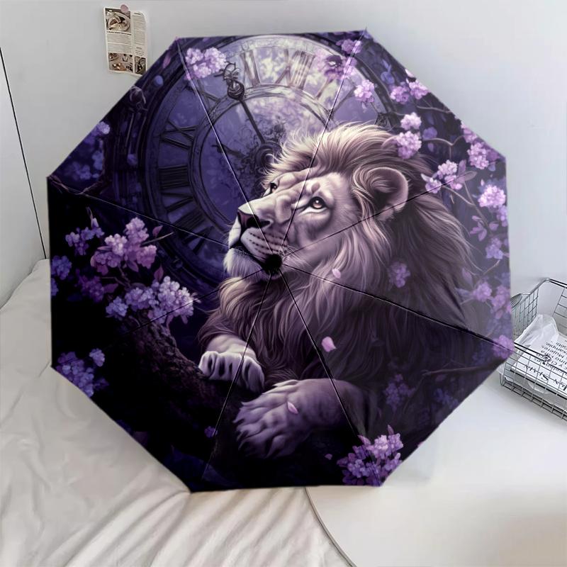Lion Pattern, Automatic Folding Umbrella, Portable and Foldable Design, 8 Ribs, a Christmas or Birthday Gift.