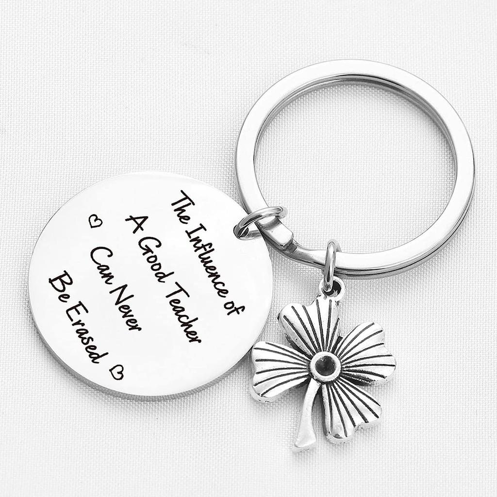Four Leaf Clover Good Teacher Stainless Steel Keychain Lucky Design Fashion Pendant Practical Graduation Gift
