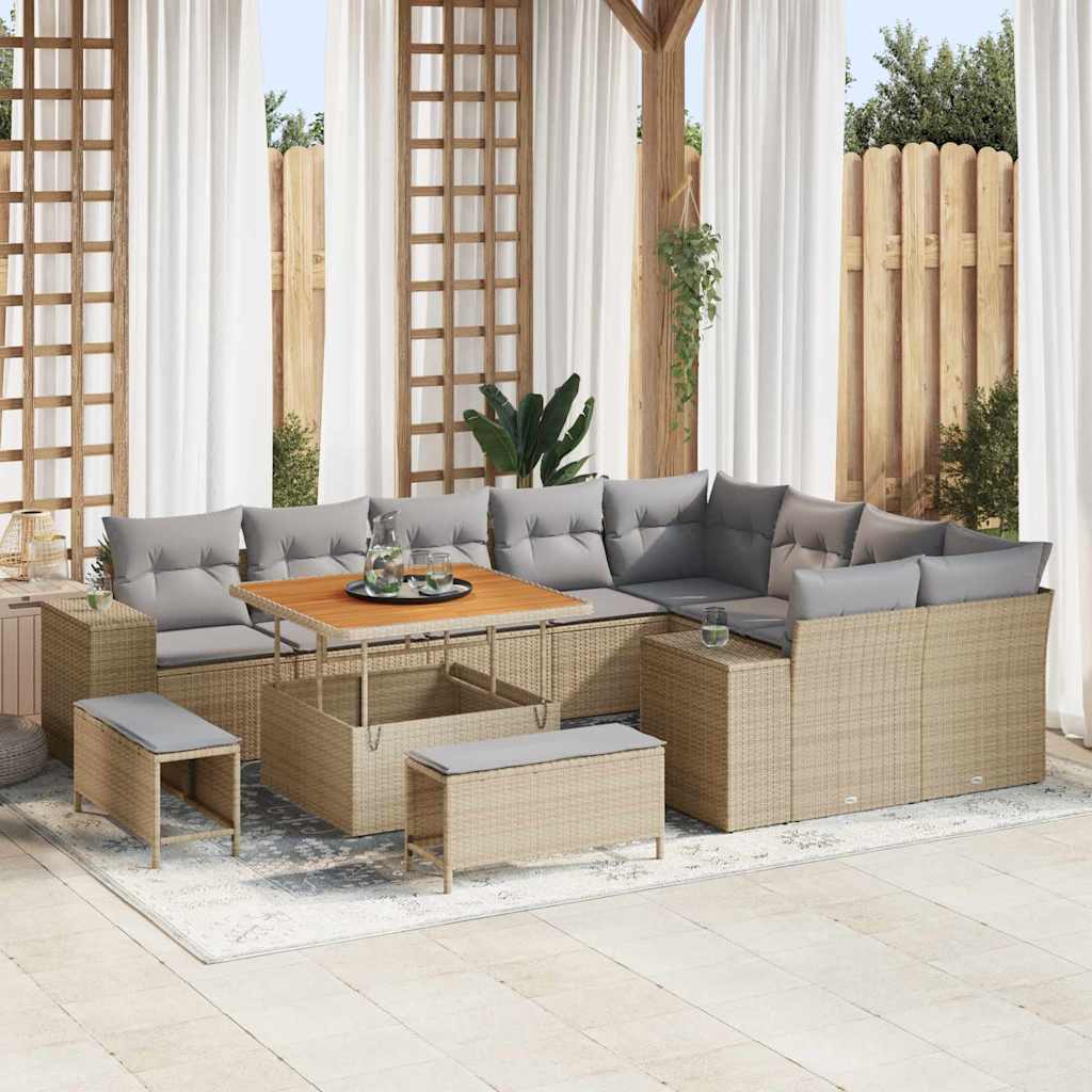 Garden Sofa Set with Cushions 12 Pcs Beige and Light Grey