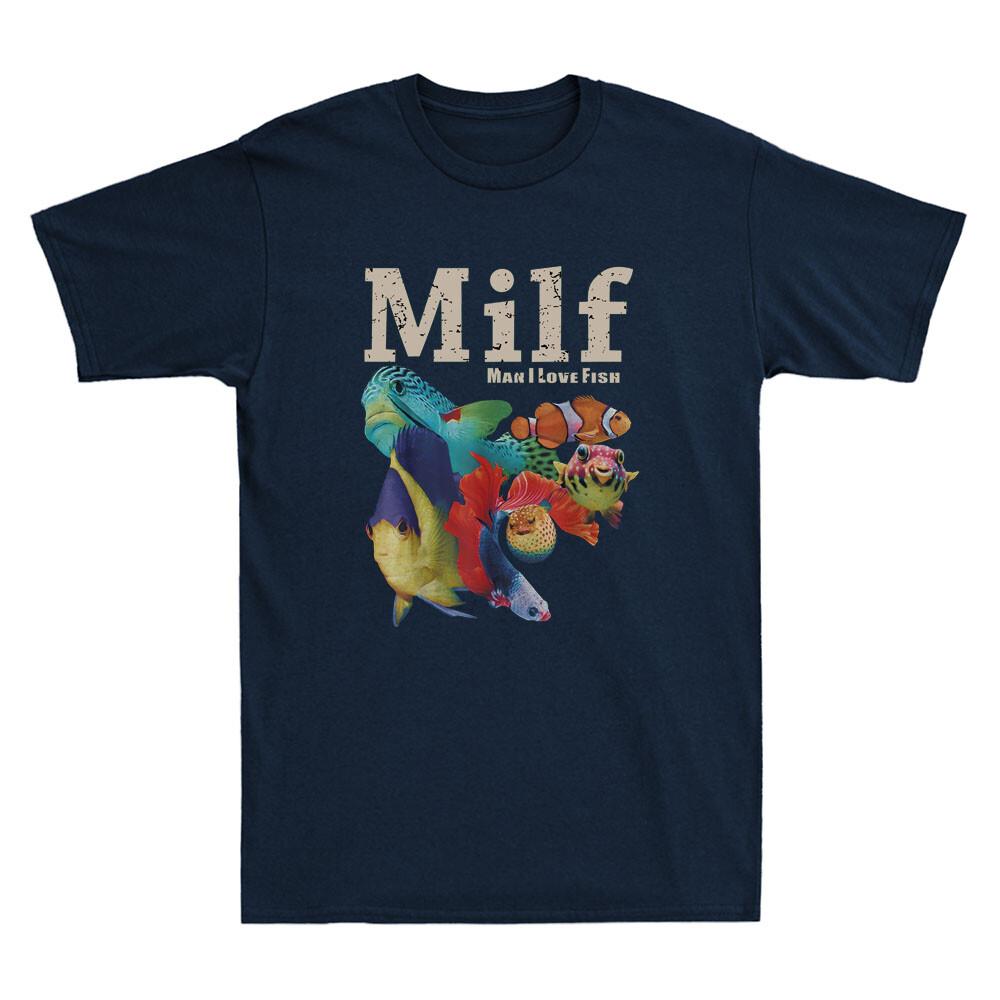 MILF Unisex I Love Fish Funny Fish Graphic Quote Vintage Unisexs Short Sleeve TShirt