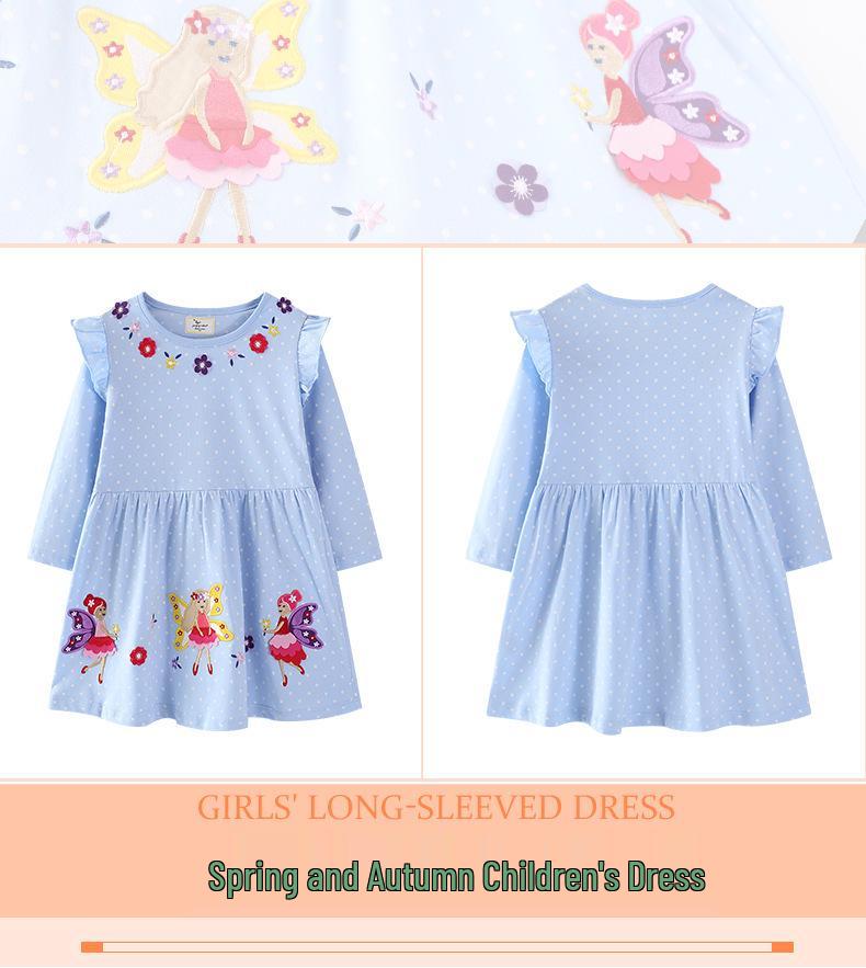 European Style Girls' Polka Dot Princess Dress - Autumn Embroidered Long Sleeve Skirt