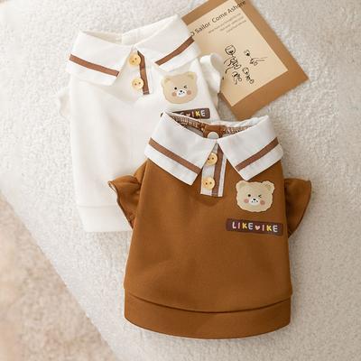 New Autumn and Winter Bear Print POLO Collar Dog Sweater Medium and Small Dog Cat Two Feet Thin Velvet Pet Clothes