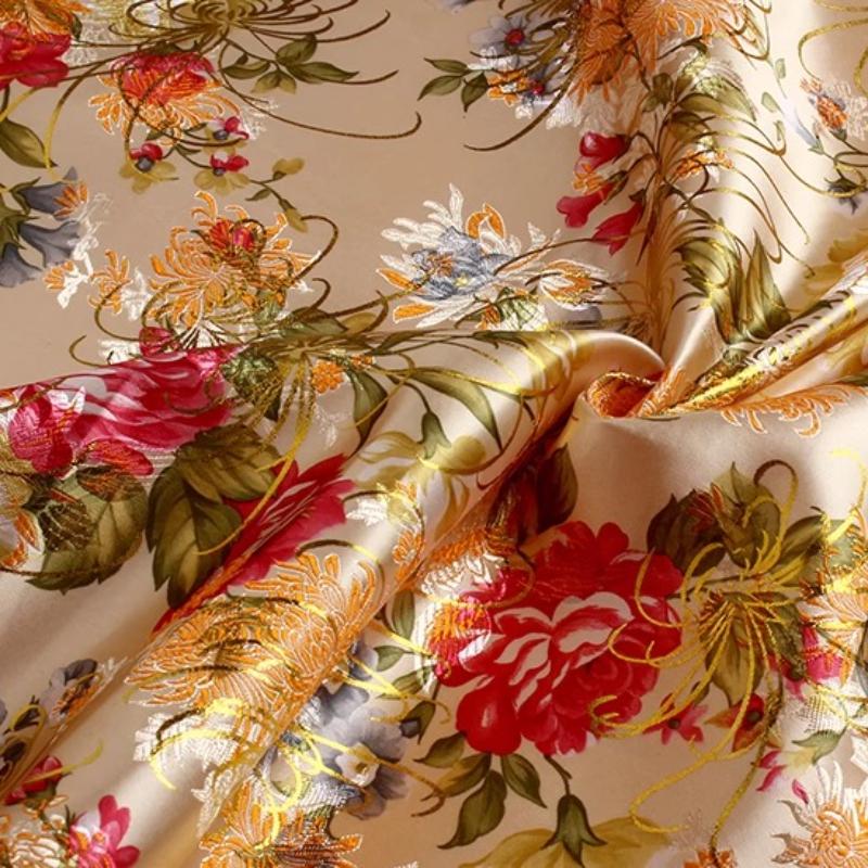100x70cm Brocade Jacquard Silk Fabric DIY Ancient Costume Hanfu Tang Costume and Cheongsam Is Golden Thread Peony