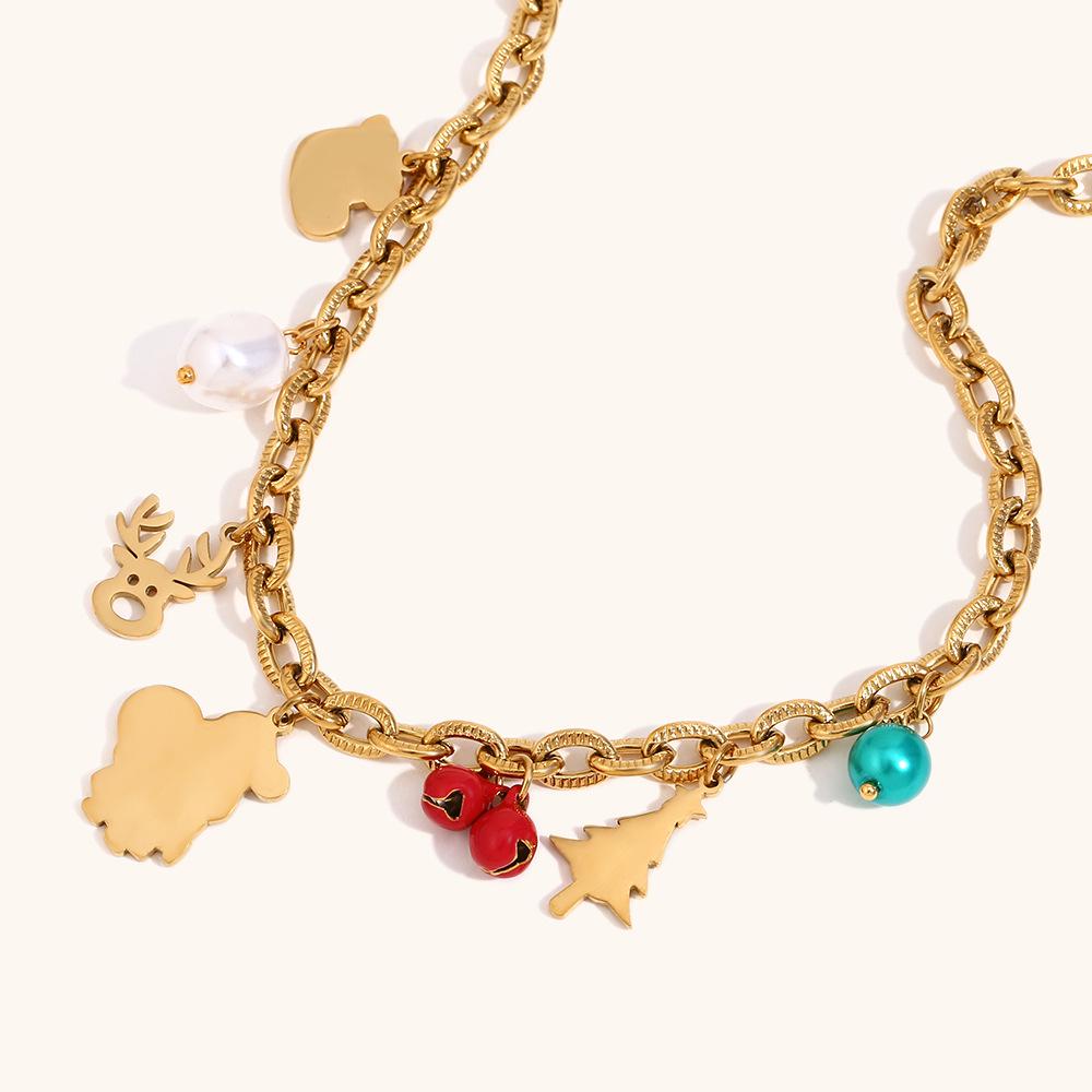 18K Gold Plated Santa Claus Pendant Necklace with Bell Charm for Women