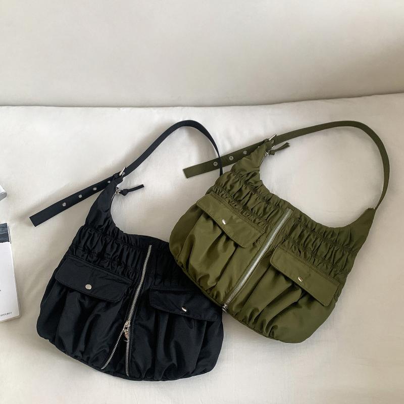 Nyl Pleated Women's Underarm Bag New Korean Large Capacity Waterproof Commuter Shoulder Bag Side Pockets Lightweight Tote Bag