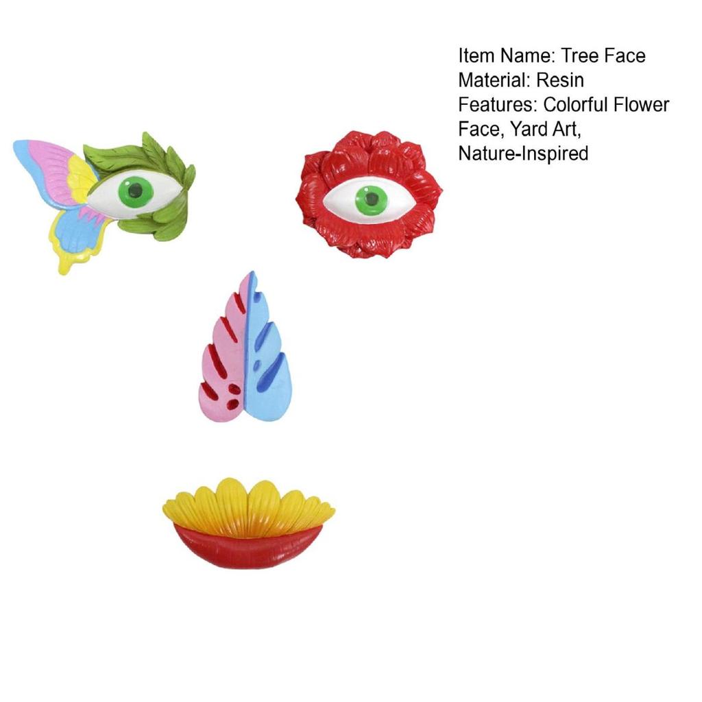 Yousheng Tree Face Decor Outdoor Flower Tree Face Sculpture Colorful Flower Face Ornament for Garden Fence Decoration Yard Art