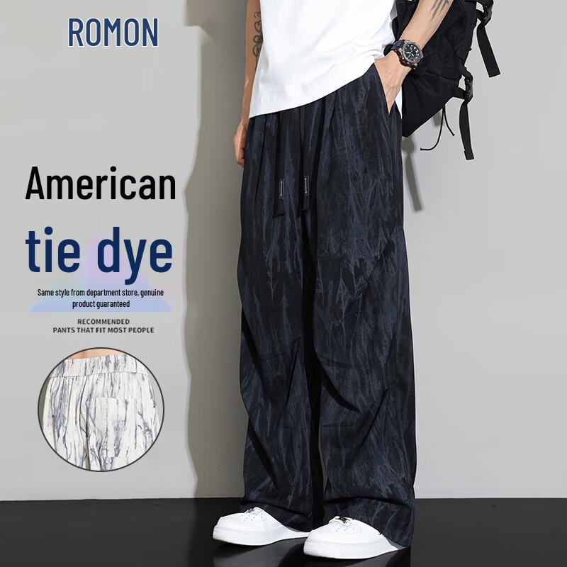 

Мужские брюки ROMON с принтом тай-дай из ледяного шелка, прямого кроя M