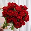 10Pcs Artificial Velvet Rose Realistic Long Stem Fake Flower with Green Leaves Home Office Wedding Party Faux Flower Decoration Valentine's Day Gift