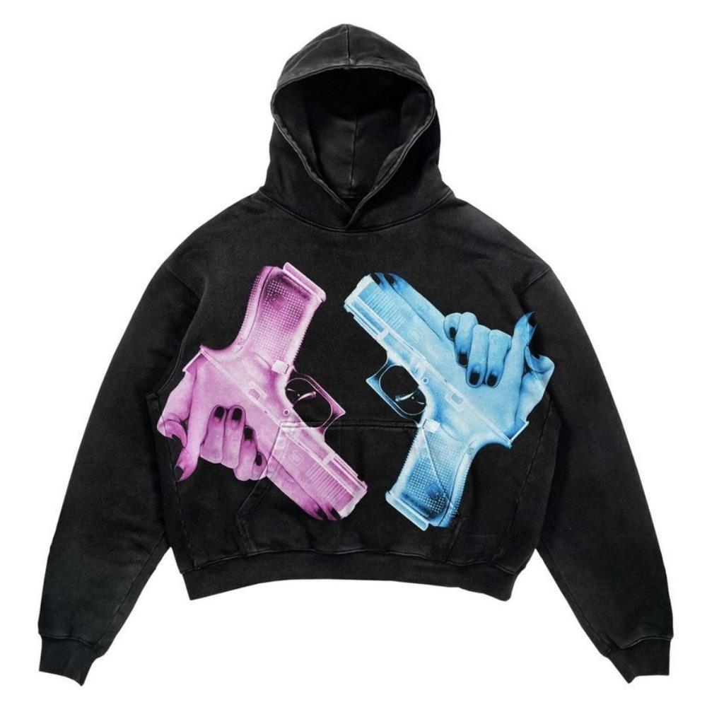 ZYLLO Punk Style Skull Washed Long Sleeve Pullover Hoodie Hip Hop Retro Street Loose Oversized Sweatshirt Harajuku Gothic Top