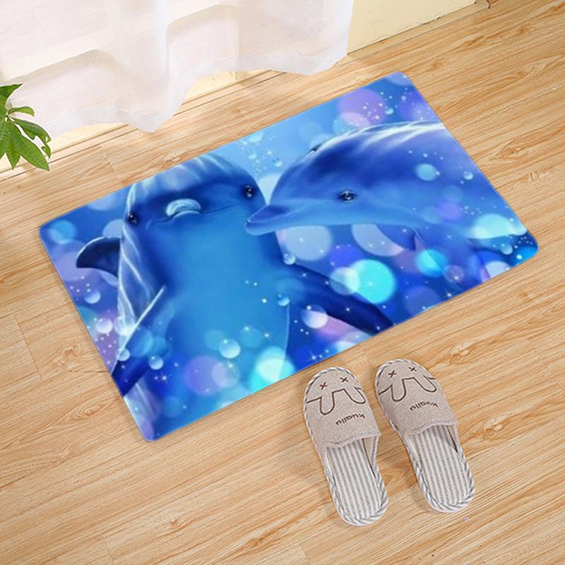 Dolphin Ocean Wave Print Carpet Mat Non-Slip Rug Home Decoration Indoor Floor Mats for Kids Room Living Room Decorative Mats