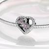 Fit Bracelet Inlaid Zircon Beads Charms 925 Silver Heart -Shape Colorful Dangle Pendants Bangle Jewelry