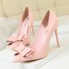 Fashion Sweet Women High Heel Shoes Blue Yellow  Shallow Mouth Pointed Toe Butterfly Knot Leather Wedding Party Event Pumps